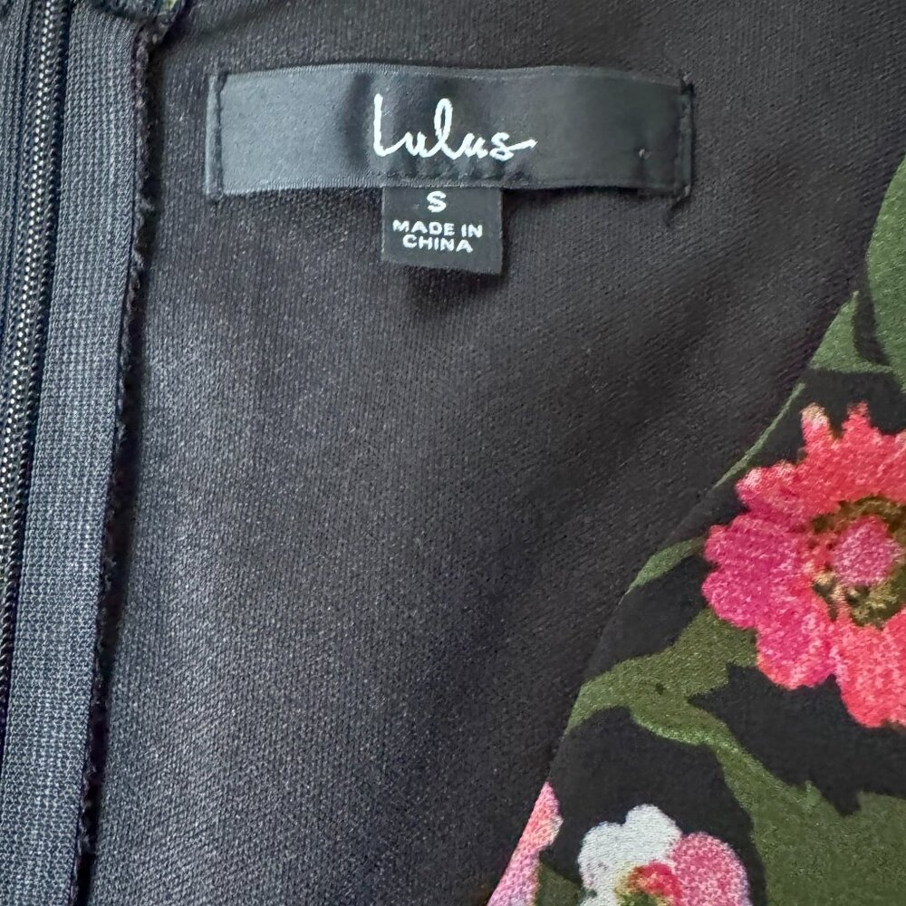 Lulus Blooming Love Black Floral Print Jumpsuit Ruffled Chiffon Women's Size S - Picture 9 of 11